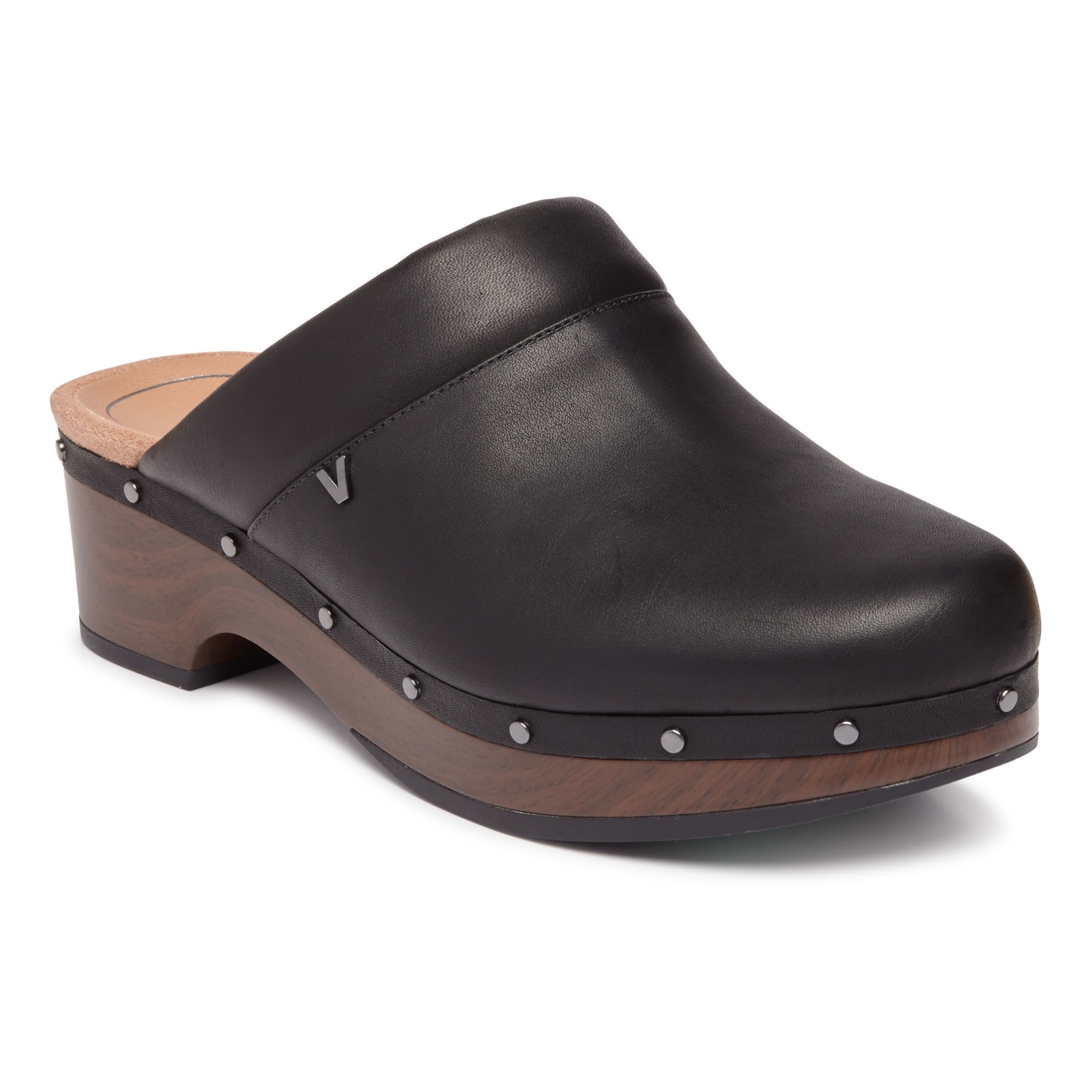 black leather clogs