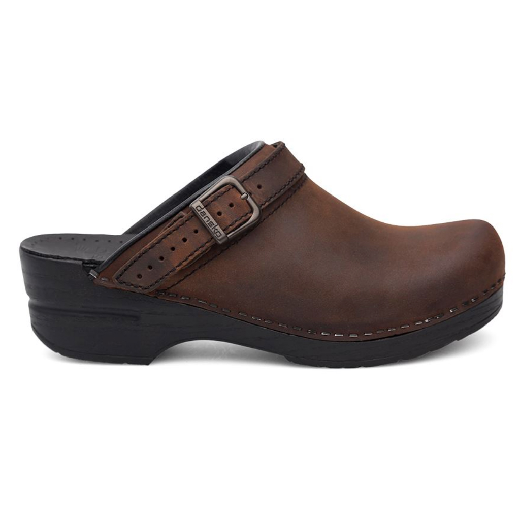 brown clogs with strap