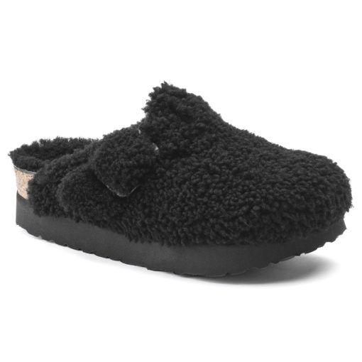 Birkenstock Boston Big Buckle Shearling Teddy Black | Birkenstock & More